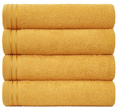 GC GAVENO CAVAILIA 705727 Große Handtücher, Badetuch, sehr saugfähig, ägyptische Baumwolle, 4 Stück, extra weich, großes Badetuch, schnell trocknend, 500 g/m², waschbare Handtücher, 75 x 135 cm, Ocker