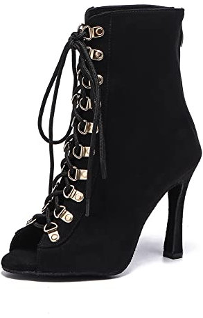HROYL Stivali da Ballo Latino Americano Donna con Punta Aperta con Tacco Alto Stivaletti da Sala Nozze Festa Scarpe Salsa L526 Nero 9cm Tutto, EU40.5