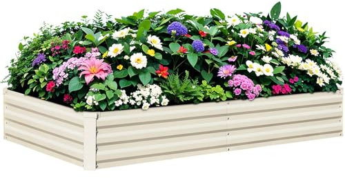 BUTUNITA Hochbeet Outdoor, 2.4x1.2x0.3m Gartenbox Beige Gartenbeet Metall Hochbeet für Gartenarbeit Gemüse Blumen Pflanzkasten Hochbeet