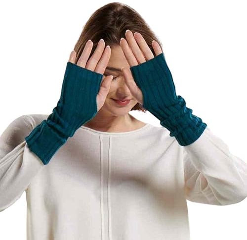 Doppelmoppel Stulpen Damen, Pulswärmer, 100% WOLLE (Merino) dunkel petrol