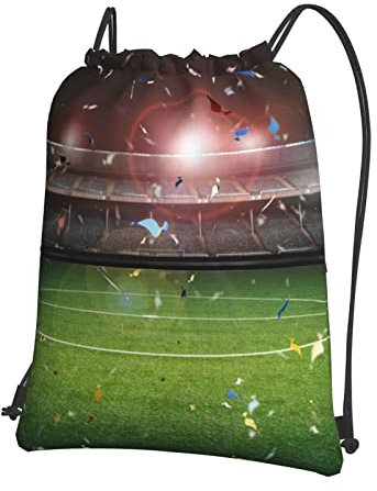 Stadion-Fußball-Arena, Sport-Rucksack mit Reißverschluss, Kordelzug, 39 x 46 cm (L x H), gut für Reisen, Handgepäck, Camping, Schwarz, Einheitsgröße