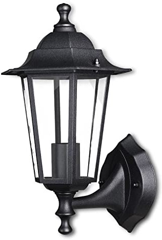 EXTRASTAR Outdoor 6 Sided Black Wall Lantern Security Light IP44 Weatherproof with Lamp E27