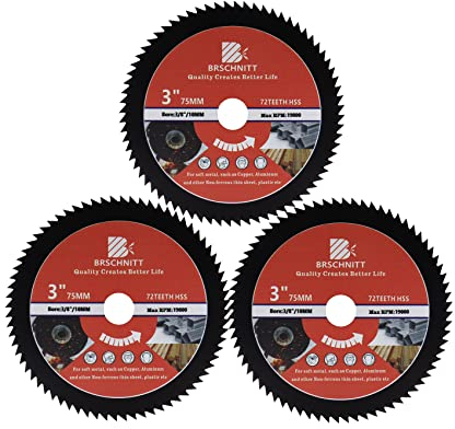 HSS Kreissägeblatt 75mm - BRSCHNITT 72T 10mm Bohrung Trennscheiben für Holz, Kupfer, Aluminium, Kunststoff und Weichmetall(3er-Set)