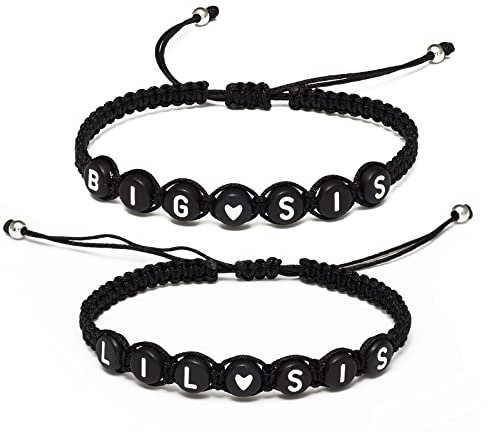 omodofo Passendes Herz-Armband Set für 2,3 Big Sis Little Sis Sisters Handmade Zopf Verstellbares Armband Set BFF Freunde Armband Set Geschenk für Schwestern, 25,40 cm, Naturfaser, Ohne Edelstein