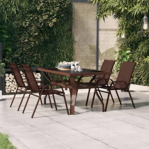 puraday Mesa de jardín Acero y Vidrio marrón y Negro 140x70x70 cm Mesas De Patio Mesa De Comedor Mesa Terraza Mesa Jardin Exterior Mesa De Balcón Mesa Exterior Estilo Moderno Estable y Duradero