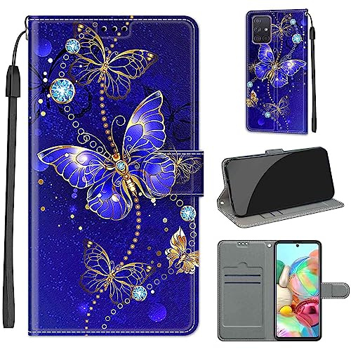 TOMYOU PU Leather Wallet Case for Samsung Galaxy A71 4G, Butterfly | Pouch Design, Book Flip Folio, Magnet Closure, Kickstand, Card Slots, Wrist Strap Lanyard, Pattern Style