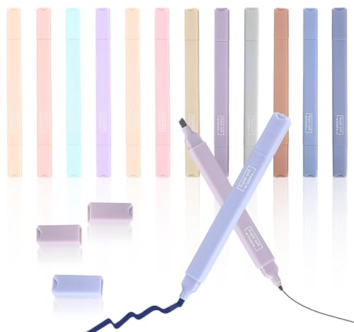 bayidun 12 Farben Textmarker Pastell, 12 Stk Aesthetic Dual Tips Textmarker, Bibel Textmarker, Keine Blutung Trocknet Schnell Highlighters für School Stuff Schule Bürobedarf
