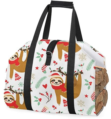 Firewood Log Carrier, Christmas Sloth Log Carrier Tote Firewood Storage Bag Christmas Tree Firewood Holder Fireplace Wood Stove Accessories for Camping BBQ Indoor Outdoor