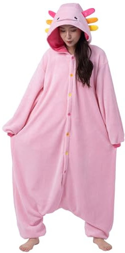 Axolotl Onesie Kigurumi One-Piece Costume Jumpsuit | SAZAC Kigurumi | Halloween & Carnival | for Kids and Adults | One Size Fits All (155 – 180+ cm)