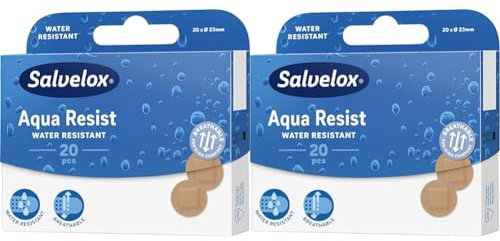 Salvelox ® | Aqua Resist Spot | Apositos redondos resistentes a la suciedad y al agua que permiten la transpiración de la piel | Buena adherencia flexible | 20 Unidades (Paquete de 2)