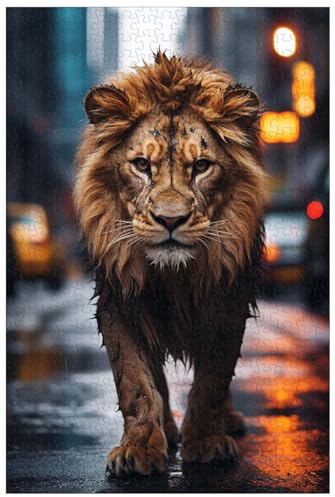 1000-teiliges Holzpuzzle für Erwachsene, Tierpuzzle: Kleiner Löwe allein in Einer großen Stadt (D ; 1000)