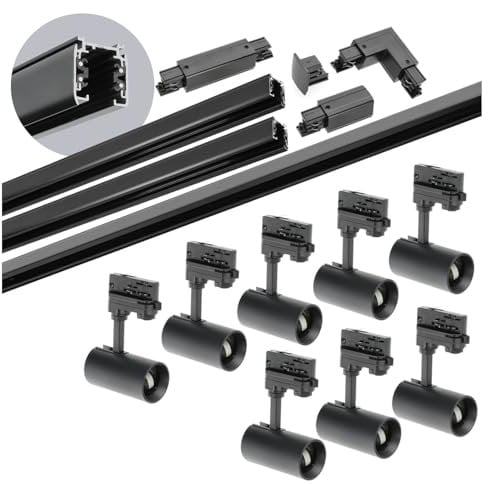3-Phasen-Schienen-Set NEXTRACK - Schienensystem Komplett-Set mit 8x GU10 Spots und 1m+1m+2m Schiene + Schalter I + L (Schwarz, 2x1m+2m Schiene + Verbinder I+L)