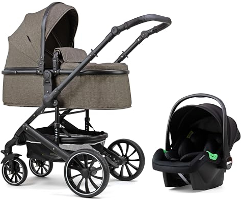 Pixini Kinderwagen Kalani 3in1 Kombikinderwagen, inkl. Babywanne & Buggy & Auto-Babyschale & Cupholder (dunkelbraun)