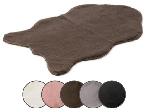 liebling Fellimitat Teppich, Wohnzimmerteppich, Esszimmerteppich, 100% Polyester, 60 x 90 cm, Farbe: Taupe