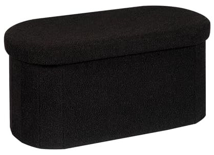 Bonlife Folding Ottoman Storage Bench,Boucle Footstool Oval, End of Bed Stool, Ideal for Living Room, Bedroom,76x38x38cm,Black