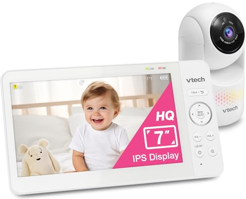 VTech [Monitor de bebé actualizado 2025 con visualización IPS de 7 Pulgadas, cámara panorámica con Zoom panorámico, Monitor de bebé de Video sin WiFi con cámara y Audio, luz Nocturna Multicolor