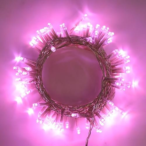 Partenopea serie stringa luminosa di luci 300 LED per albero di Natale da Esterno natalizie ed Interno controller con 8 giochi di luce e Memoria cavo trasparente (luce rosa, 15 metri)