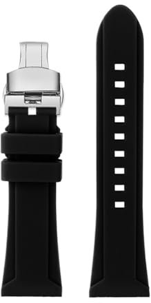 AXTGBHL Großes, weiches Silikonarmband 24 26 mm passend for Panerai Diesel Armband DZ4318 4476 4323 Gummiband Herren Armband Zubehör(Black silver Folding,24mm)