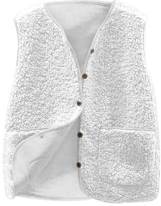 Teddy, gilet da donna senza maniche, in pile, invernale, caldo, in pile, in peluche, tinta unita, per le mezze stagioni, leggero, #04 bianco., XXXXL