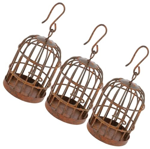 POPETPOP 3er Set Mini Vogelkäfig Deko Ornament Kleine Vogelkäfige Für Garten Und Balkon Metallstruktur Mit Rostigem Effekt Ideal Für Miniatur Landschaften Und Als Wohnaccessoire