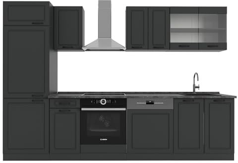 Vicco Küchenzeile R-Line, Anthrazit Landhaus/Anthrazit, 300 cm, AP Anthrazit