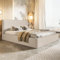 MOTIVENA Boho Polsterbett 120x200 mit Bettkasten, mit Stauraum, Bett Kopfteil Boucle, Matratze H3/H4, Bett Boucle, Beige