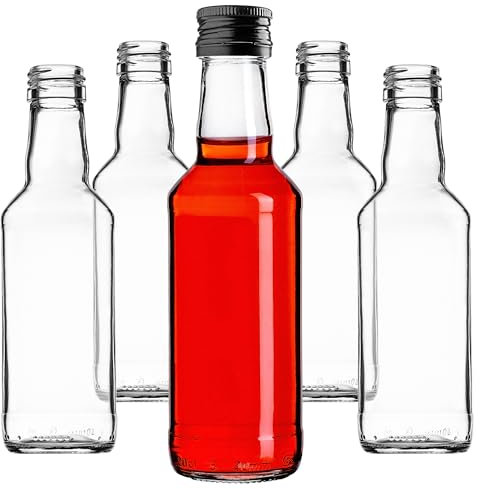 KADAX Lot de 10 bouteilles en verre à remplir - 200 ml - Bouteilles de liqueur vides avec bouchon à vis - Bouteilles pour liqueur, liqueur, eau-de-vie (noir)