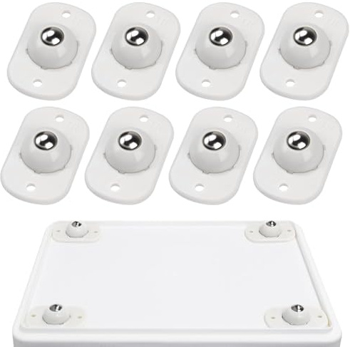 Self Adhesive Mini Caster Wheels, Ball Casters for Kitchen Appliance, 360° Swivel Universal Wheel Roller Castors, Sticky Pulley for DIY, Trash Can, Storage Box, Small Appliance (8, White)