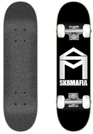 Sk8 Mafia Skateboard, komplettes Haus-Logo, Schwarz, Micro, 15,2 x 59,7 cm Montage