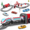 Elektrische Eisenbahn Spielzeug 67 Teile, Zug Spielset Sets mit Sound Operated & Abbildung Acht magnetische Tracks, Kompatibel mit Brio, Geschenk für Kinder 3 4 5 6 7 8 Jahre (Jungen & Mädchen)-Rot