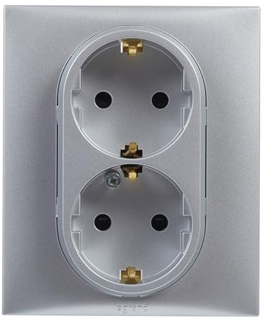 LEGRAND Enchufe Doble 2x2P+T 16A componible para instalación empotrada, Gama Niloé Step, Color Aluminio, 398209