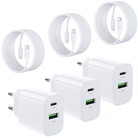 [3 Pièces] Chargeur USB C 30W, 2 Ports [USBC + USBA] avec Câble USB C 2M Compatible avec i-Phone 11/12/13/SE/14/15/16 Pro Max, Chargeur Rapide PD3.0, Adaptateur Secteur Double Port.