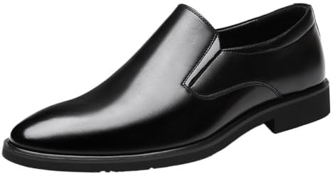 UOPYNE Zapatos formales Oxford vestir for hombre, cuero francés, cómodos, ortopédicos, sin cordones, con punta redonda, antideslizantes, tacón bloque y resistentes a los resbalones for fiestas.(Noir,4