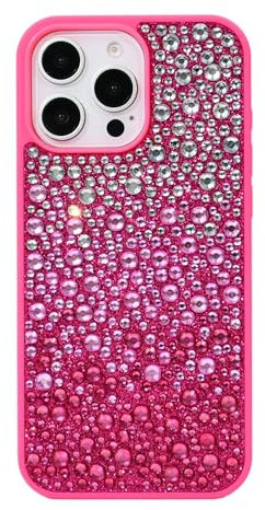 QGGNMGT Custodia protettiva antiurto con glitter e strass per iPhone 16, 15, 14, 13 e 12 Pro Max (per iPhone 14 Pro Max/rosso rosa)