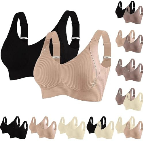 Confezione da 2 reggiseni da donna senza ferretto, reggiseno push up, senza cuciture, comodi reggiseni morbidi, aderenti, senza cuciture, classici, coppe complete, reggiseno sportivo, biancheria