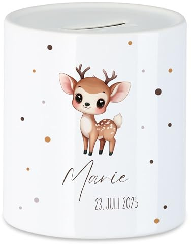 Spardose Kinder mit Namen Personalisiert, Tiermotiv Elefant Geschenk für Mädchen & Junge Geburtstag, Weihnachten, Geburt und Taufe - Sparschwein Geldgeschenk und Wunscherfüller