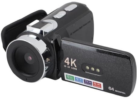 Denash 4K -Videokamera, 64MP HD WiFi 3 -Zoll -Rotationsbildschirm Digitaler Video -Rekorder mit LED -Füllung, Unterstützt Echtzeit -Fernbedienung über Smartphones, OTG -Schnittstelle
