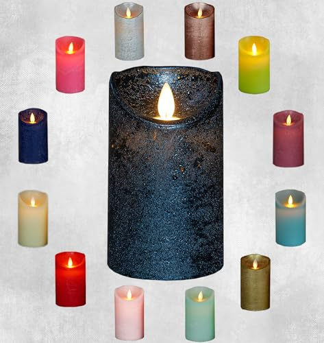 Coen Bakker LED Echtwachskerze realistische Kerze viele Farben mit Timer flackender Docht Wachskerze Kerzen Batterie, Farbe:Metallic Blau, Größe:15 cm