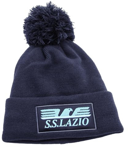 Cappello a Maglia interno pile pon pon con patch pelle ricamato SS LAZIO Prodotto Ufficiale