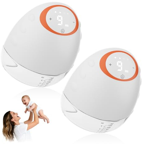 Tire-lait électrique mains libres, 2pcs tire-lait portables avec 4 modes et 9 niveaux, extracteur de lait rechargeable avec écran LED, 20 minutes arrêt automatique, capacité de 2 x 120 ml
