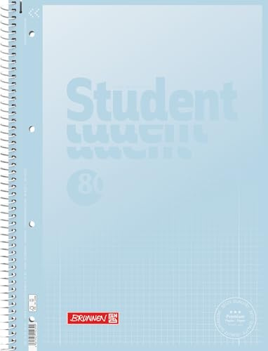 BRUNNEN Collegeblock Premium Student „Pastell 2“ | A4, Lineatur 28, 80 Blatt kariert (blau, 1 Stück)