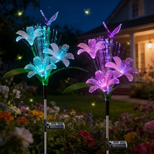 Solarlampen für Außen Garten, 2 Stück LED Lilien Solarleuchten für Außen LED Solar Lilien Blumen Wasserdicht Gartenleuchten Solar Wegleuchten Lilie Solarlampen Solarleuchten für Terrasse Hof Weg (A)