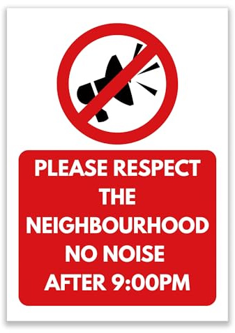 LP Lifestyle No Noise After 9PM Sign – Durable Waterproof Weatherproof Rust-Free PVC Sign, Please Respect the Neighbourhood Quiet Hours Sign No.451 (A4 (210mm x 297mm) – No Holes)