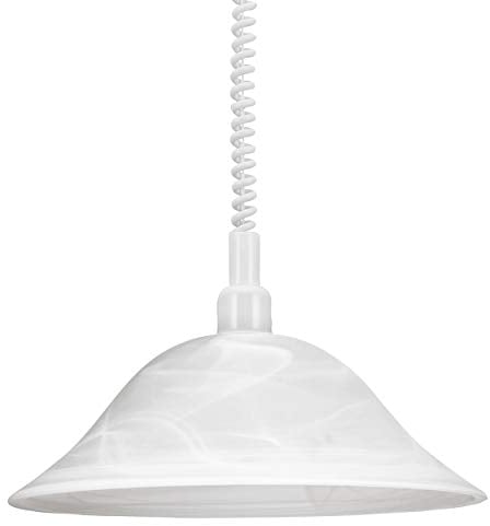 EGLO Pendelleuchte Alessandra, 1 flammige Hängelampe mit Spiralkabel, höhenverstellbar, Pendellampe klassisch, Küchenlampe aus Kunststoff und Alabaster-Glas, Esstischlampe in Weiß mit E27 Fassung