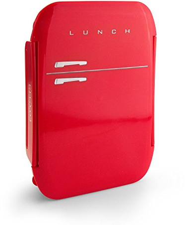 MUSTARD - Retro Fridge Lunch Box I Brotdose aus Plastik mit Besteck I mit Trennwand I Bento Box I witzige Dose für Pausenbrot I lustige Geschenkidee für Schüler I Lunchbox I Retro Fridge - Rot