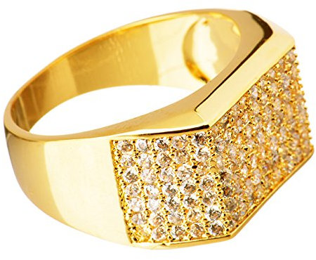 Hip Hop Luxus Ice Ring 14 Karat vergoldet Handeinstellung, Gold, Zirkonia, Zirkonia