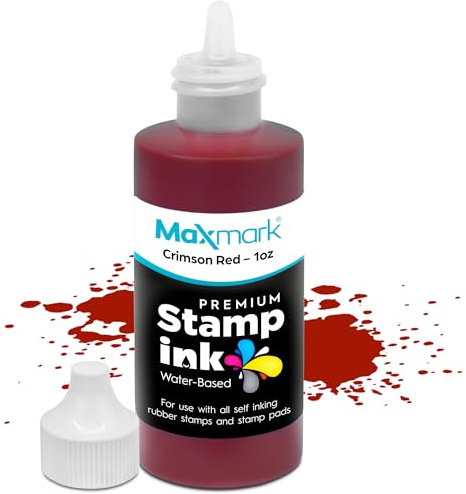 MaxMark Premium Refill Ink for self Inking Stamps and Stamp Pads, Crimson Red Color - 1 oz.