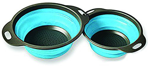 Large and Small Collapsible Kitchen Colander/Strainer Set-Perfect for Draining Pasta,Vegetable,Collapsible Colander Set-Kitchen Durable Folding Rubber Hopper Filter Basket(Blue)