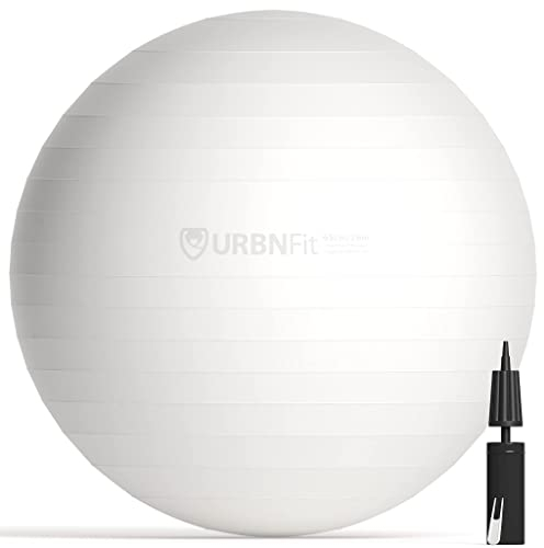 URBNFit Exercise Ball - Balance Balls (Ballon Exercice) Yoga, Pilates, Fitness, Stability, Workout, Home Fitness Equipment - Anti-Burst Swiss Ball Chair w/Pump (55CM White)