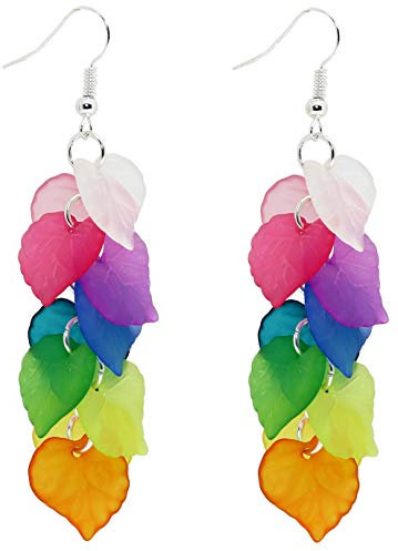 Bluebubble ENGLISH GARDEN Leaf Cluster Earrings on Gift Card (Retro Rainbow Colours)